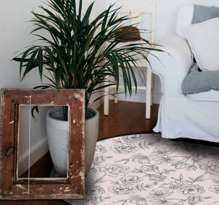 čiernobiely kvetinový vinylový koberec pre domácnosť - Tenstickers