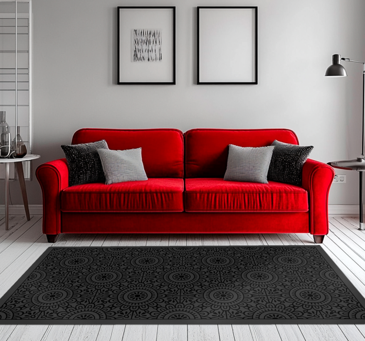 čierny vinylový koberec kvety mandaly - Tenstickers