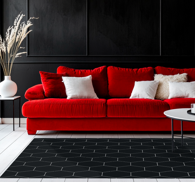 čierny vinylový koberec šesťuholníková mozaika - Tenstickers