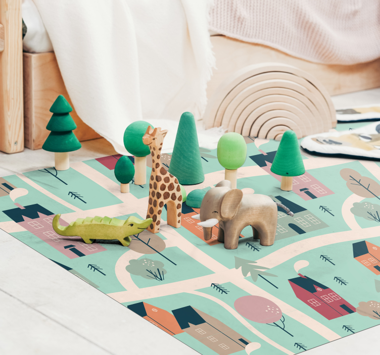 detský vinylový koberec deti sa hrajú na dedinu - Tenstickers