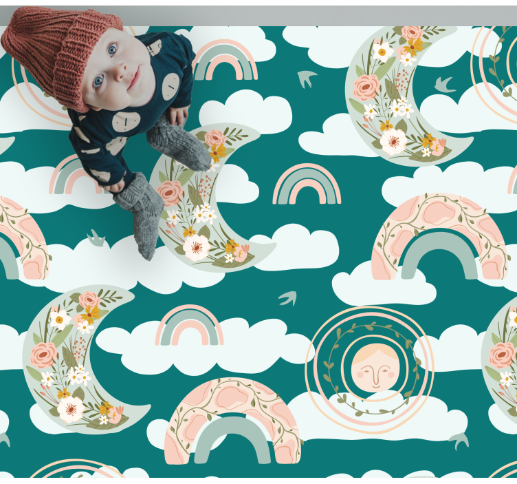 detský vinylový koberec kvetinové mesačné dúhy - Tenstickers