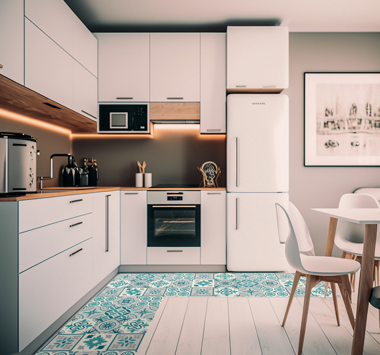 Eklektická tyrkysová vinylová kuchynská podložka - Tenstickers