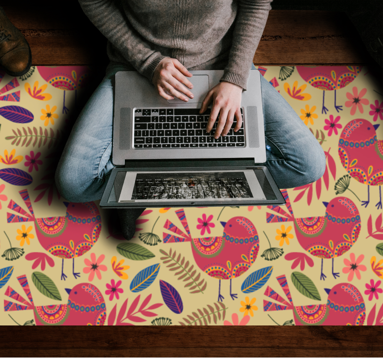 Farebný vták vzor ľudového umenia kvetinový koberec - Tenstickers