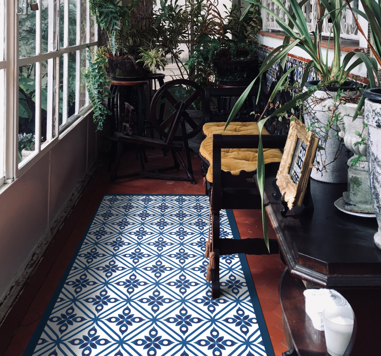 Japonský modro-biely koberec so vzorom - Tenstickers