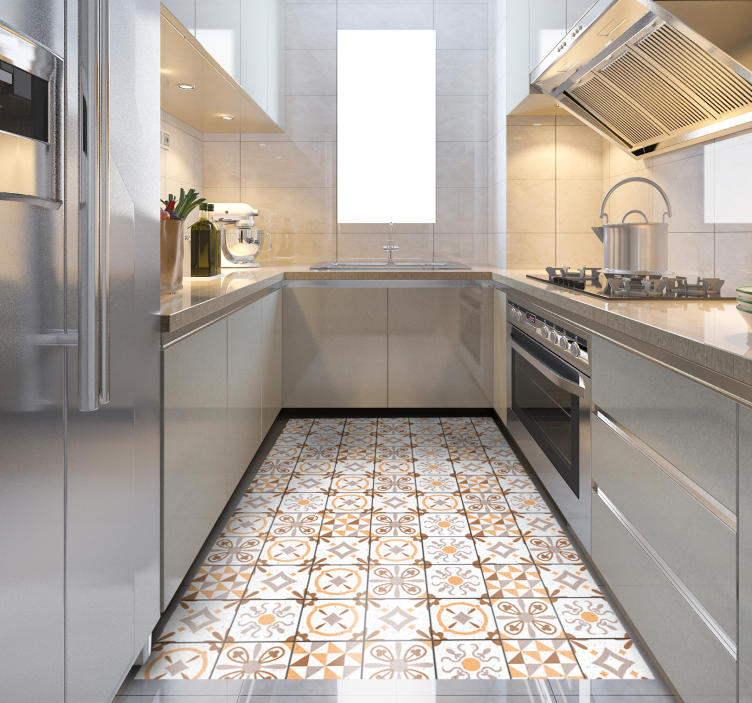 Kuchynský vinylový koberec hnedé štvorce dlaždicový koberec - Tenstickers