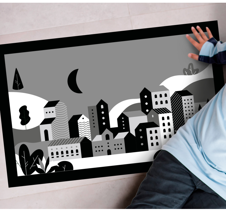 moderný vinylový koberec panoráma mesta čiernobiela - Tenstickers