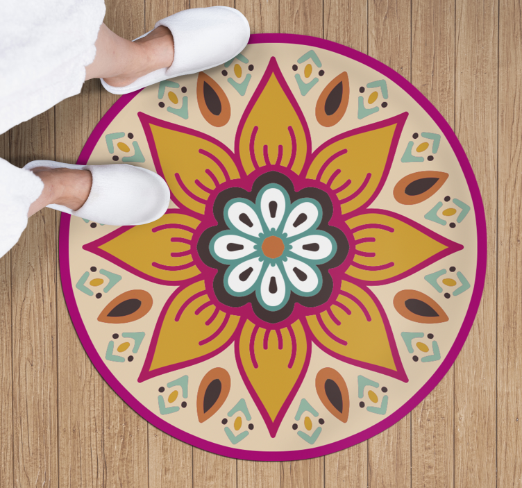 Nádherný okrúhly kvetinový mandala vinyl koberec - Tenstickers