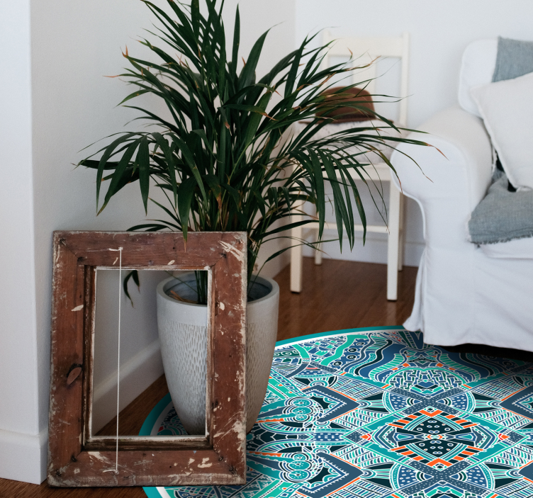 Okrúhly etnický vinylový koberec indické perie - Tenstickers