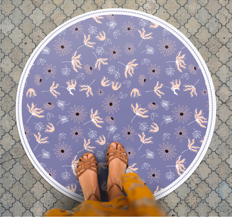 Oranžový a fialový abstraktný kvetinový kruhový koberec - Tenstickers