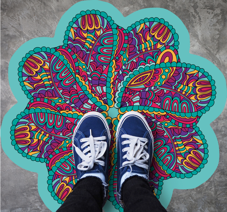 Pestrofarebný svetlý vinylový koberec mandala - Tenstickers