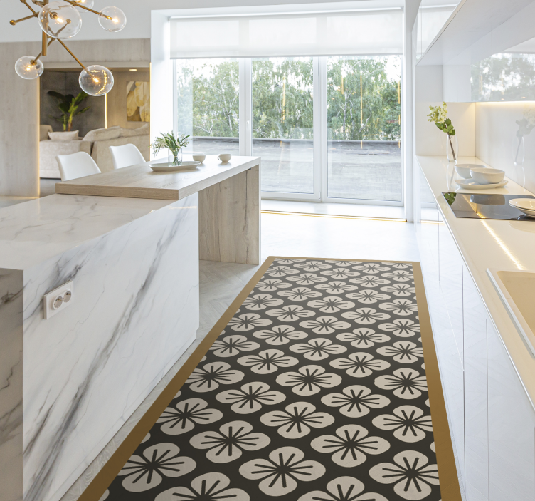 Dizajn podlahy čierny kvetinový koberec - Tenstickers