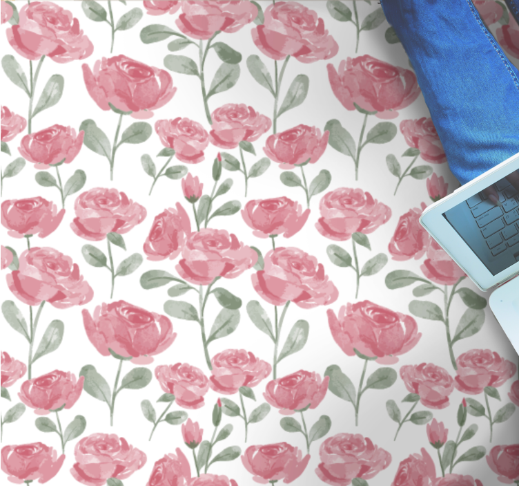 Prírodný kvetinový koberec s vintage vzorom ruží - Tenstickers