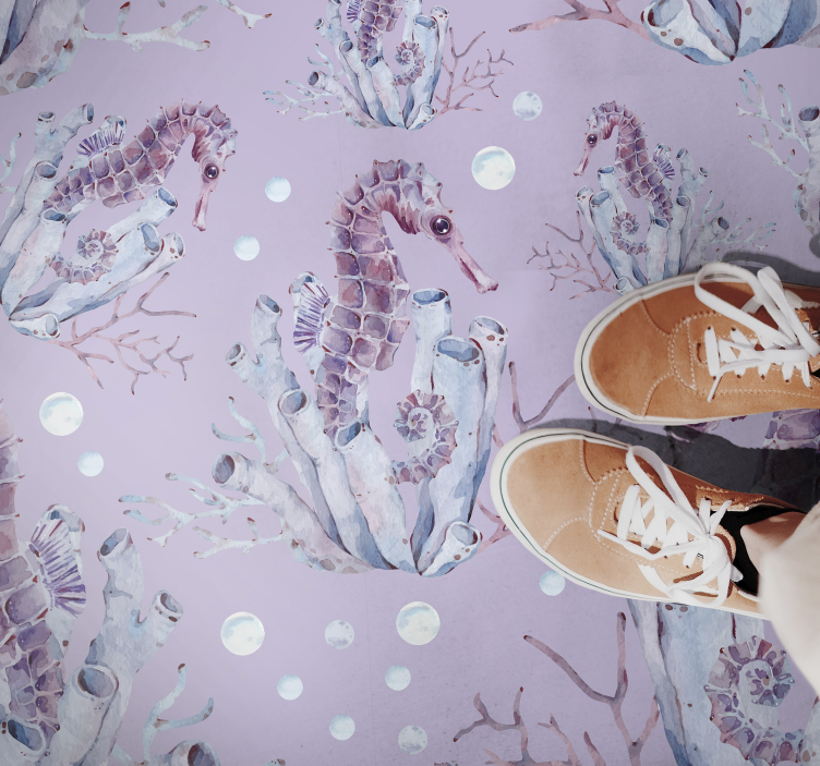 vinylový koberec do kúpelne morský koník koralový dizajn - Tenstickers