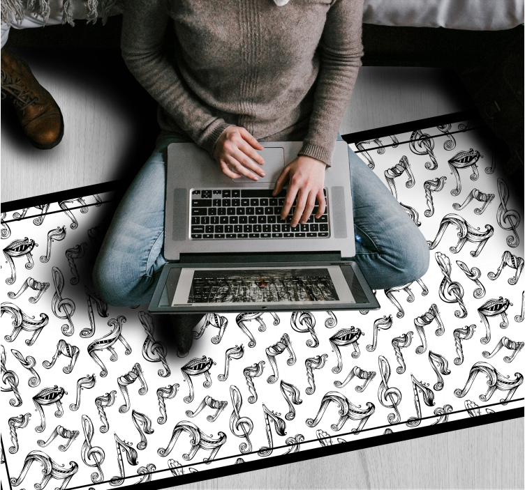 Ručne kreslený noty obdĺžnikový koberec - Tenstickers