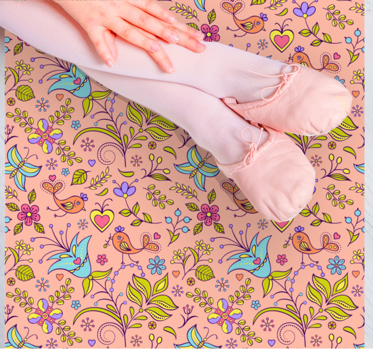 Ružový listový a motýľový štvorcový vinylový koberec - Tenstickers