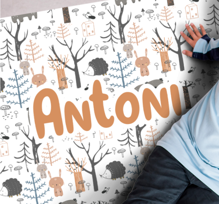Detský vinylový koberec škandinávsky les so zvieratkami - Tenstickers