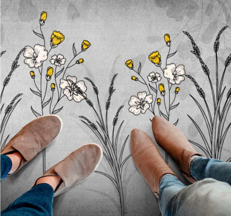 škandinávsky štýl šedé rastliny príroda vinylový koberec - Tenstickers