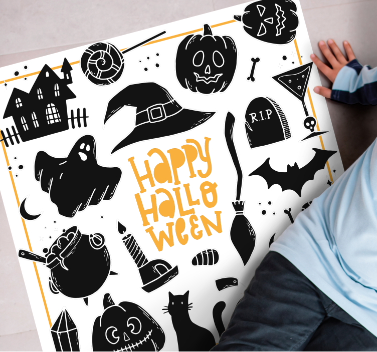 šťastný halloween čierny čmáranice kruhový koberec - Tenstickers