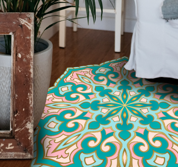 Vinylový koberec tyrkysovej a ružovej mandaly - Tenstickers