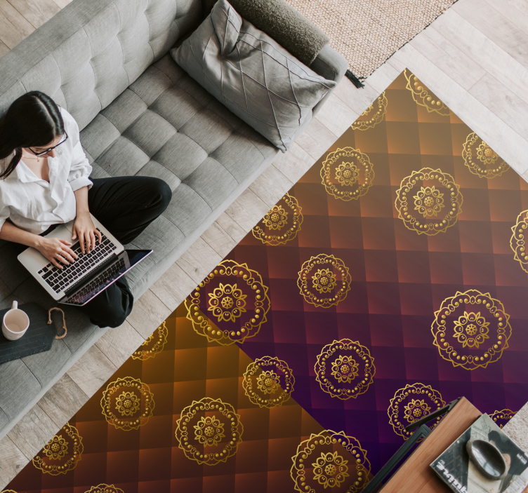 Viacfarebný elegantný mandala vinylový koberec mandala - Tenstickers