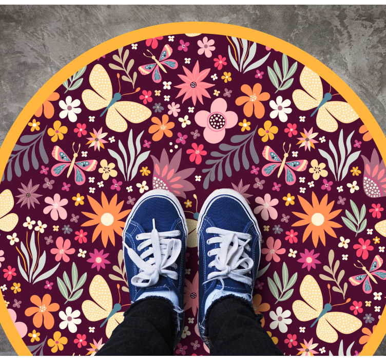 Vinylový koberec z viacfarebných motýľov a kvetov - Tenstickers