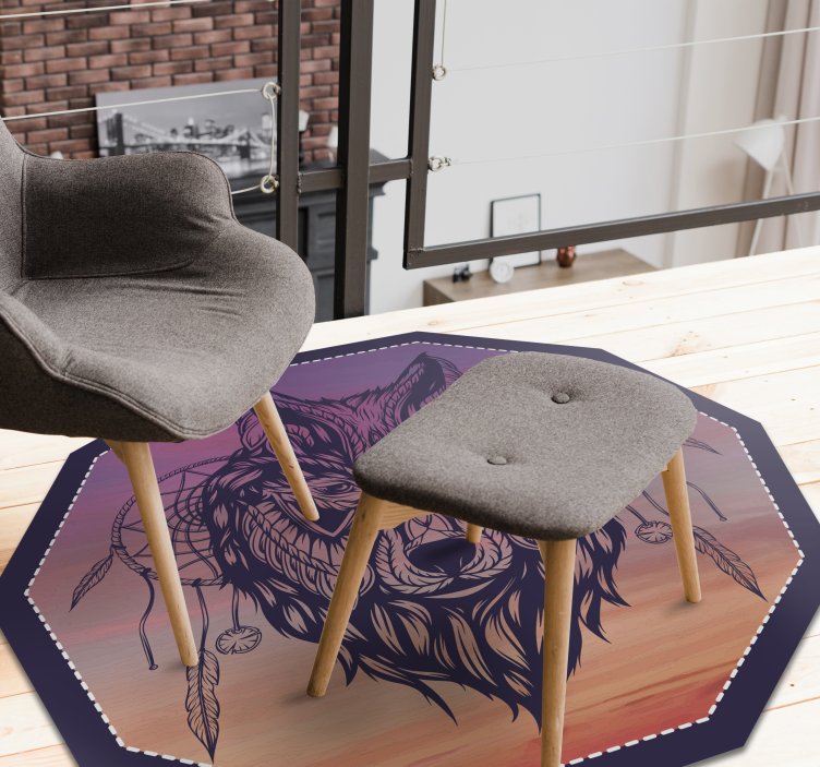 vinylové koberce zvieratá osemhranná ilustrácia vlka - Tenstickers