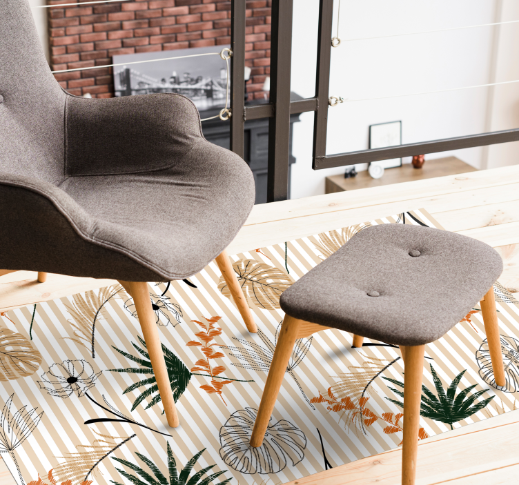 Vinylový koberec čierno biele a béžové kvety - Tenstickers