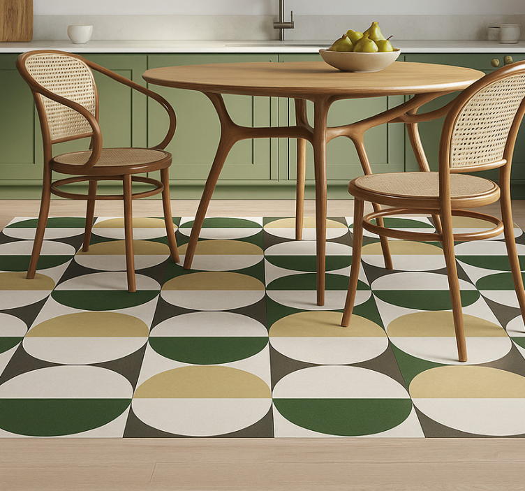 vinylový koberec do jedálne kruhový vzor z polovice storočia - Tenstickers