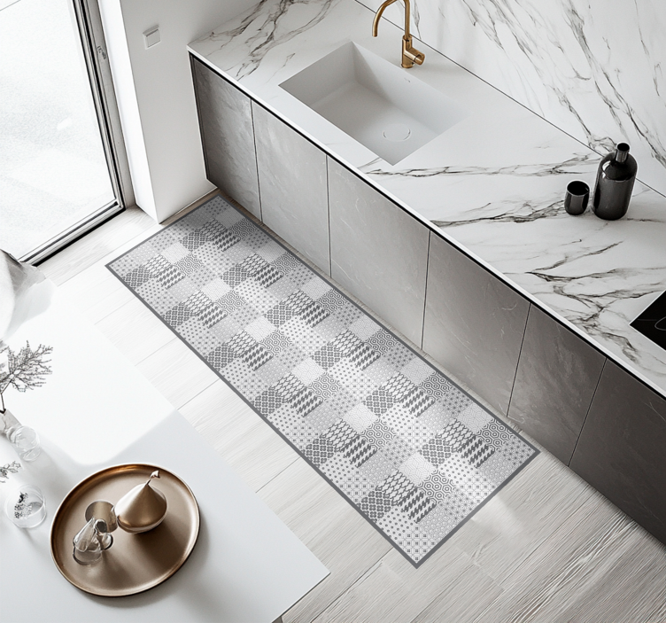 vinylový koberec do kuchyne efekt geometrických dlaždíc - Tenstickers