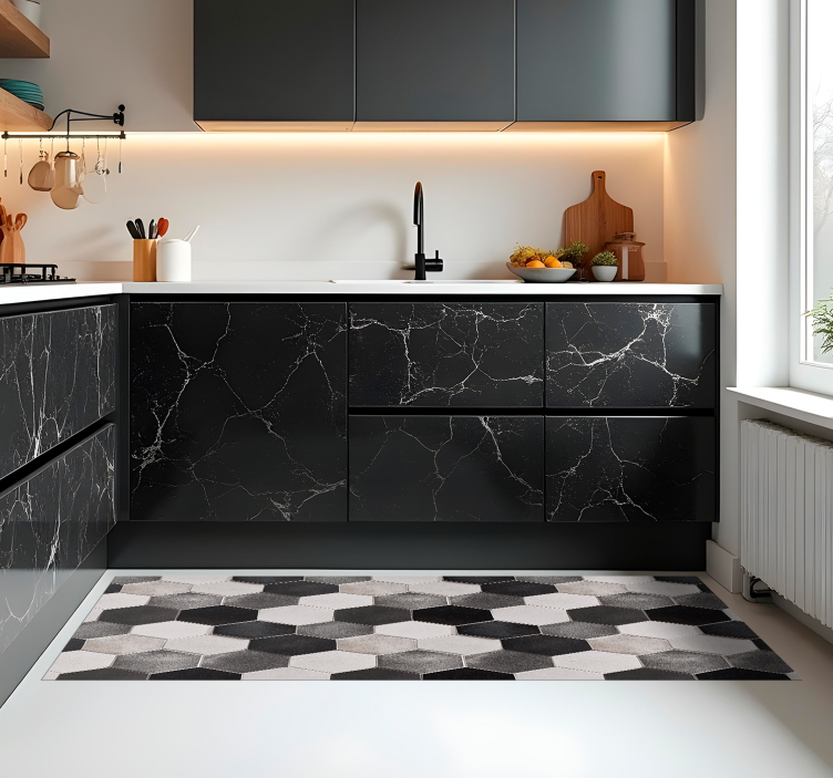 vinylový koberec do kuchyne sivé šesťuholníky - Tenstickers