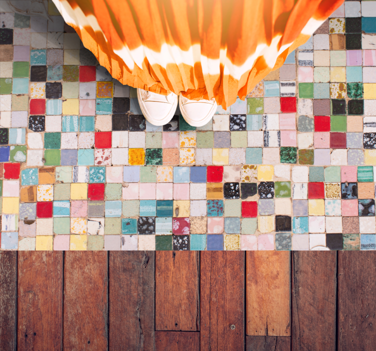 vinylový koberec do kúpelne staré farebné dlaždice - Tenstickers