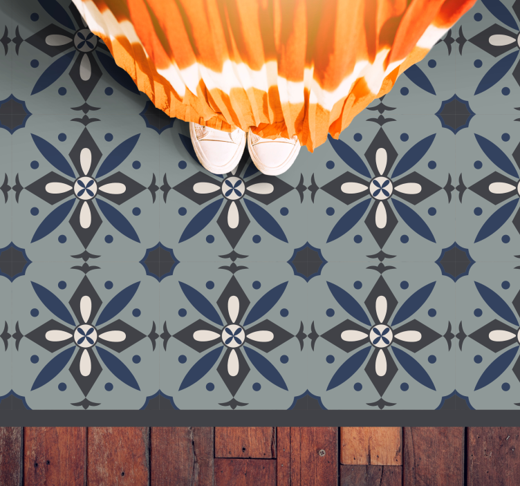 vinylový koberec kachličky sivý botanický motív - Tenstickers