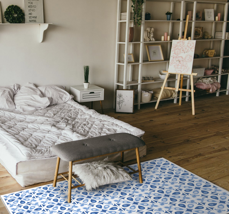 vinylový koberec kachličky modrá vzorovaná dlažba - Tenstickers