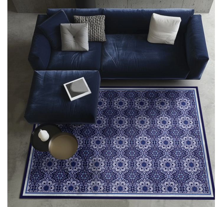 vinylový koberec modrý vintage kvetinový dizajn - Tenstickers