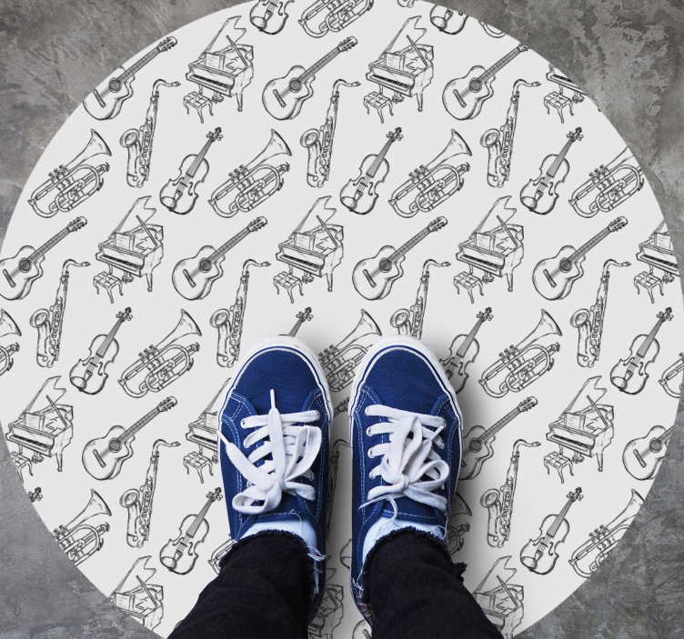 okrúhly vinylový koberec motív hudobných nástrojov - Tenstickers