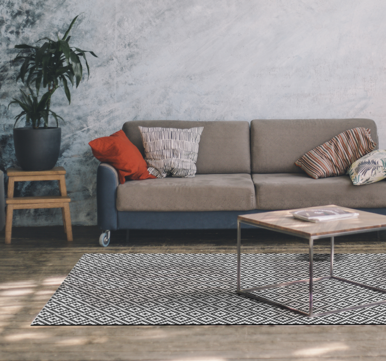 vinylový koberec do obývačky geometrický čierny biely dizajn - Tenstickers