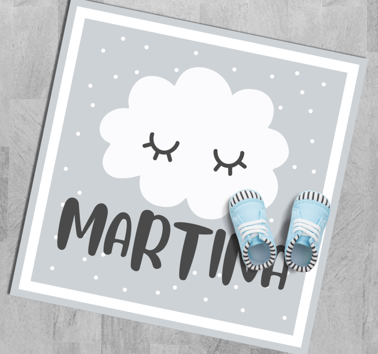 vinylový koberec pre bábätko sivý oblak s menom - Tenstickers