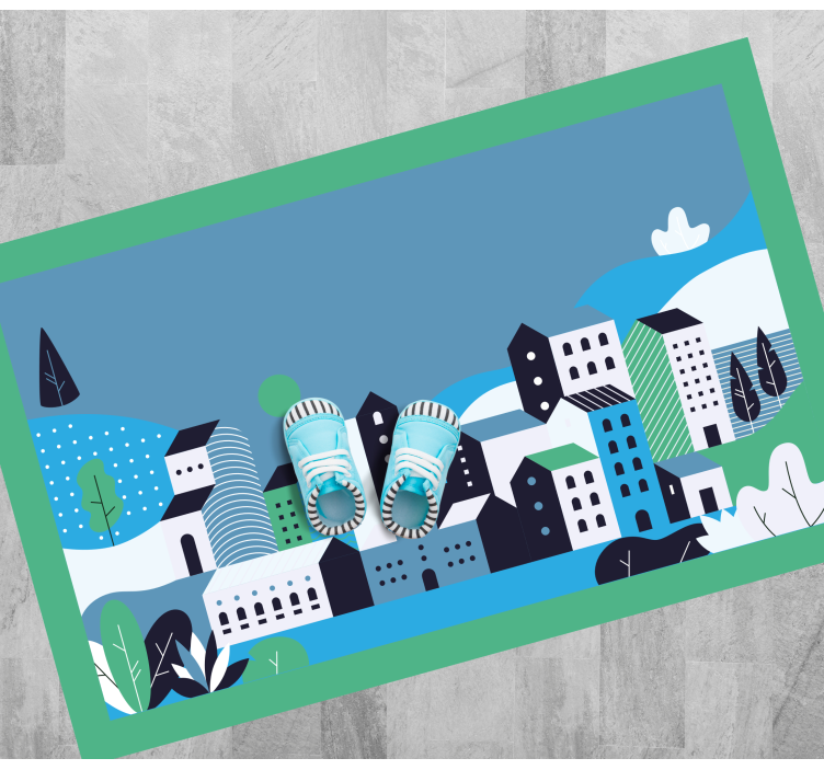 rôzne vinylové koberce pre deti modrá mestská krajina - Tenstickers