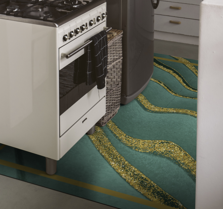 Vinylový koberec s efektom zeleného a zlatého mramoru - Tenstickers