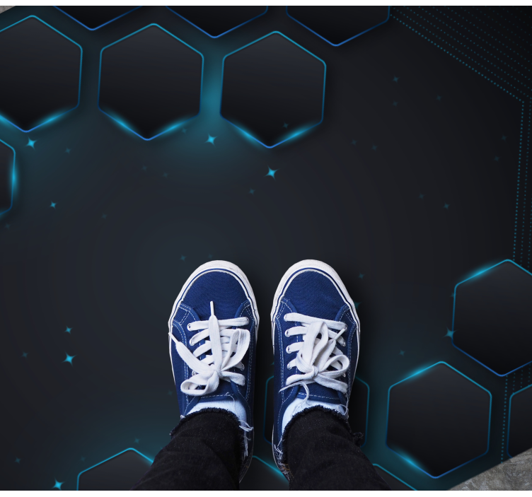 Vinylový koberec s geometrickými tvarmi v modrom hexagone - Tenstickers