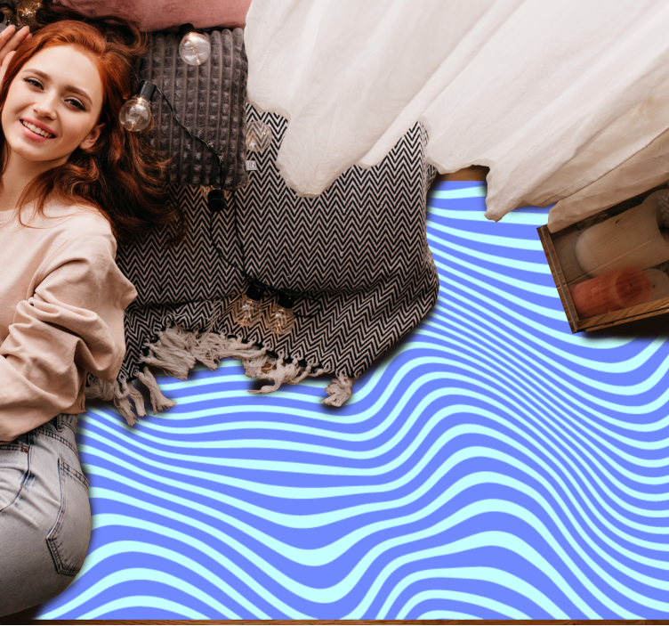 vinylový koberec s geometrickýmy tvarmi tečúce modré vlny - Tenstickers