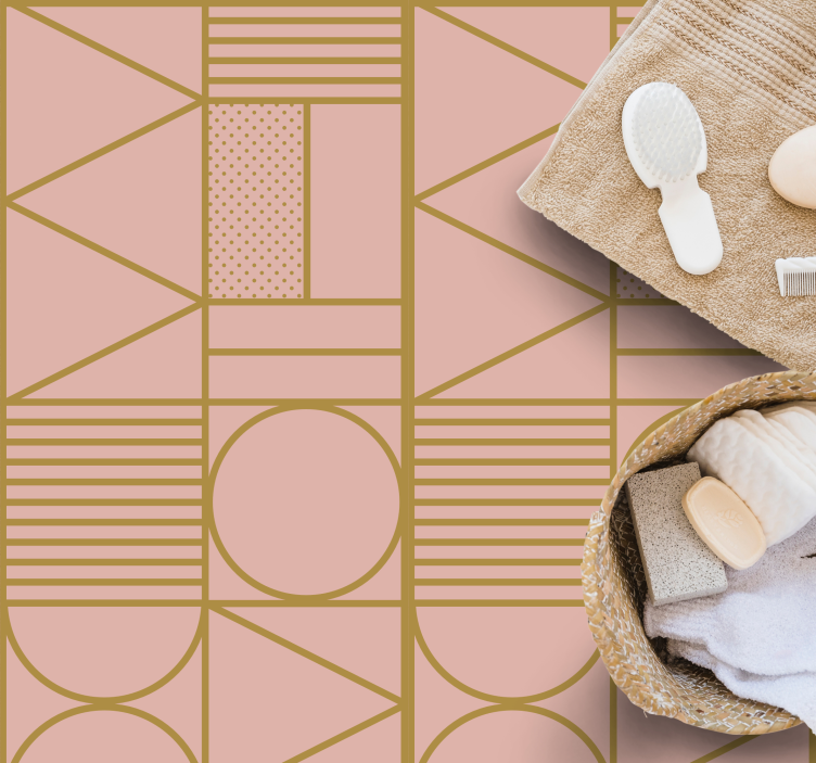 vinylový koberec s geometrickýmy tvarmi zlatý a ružový vzor - Tenstickers