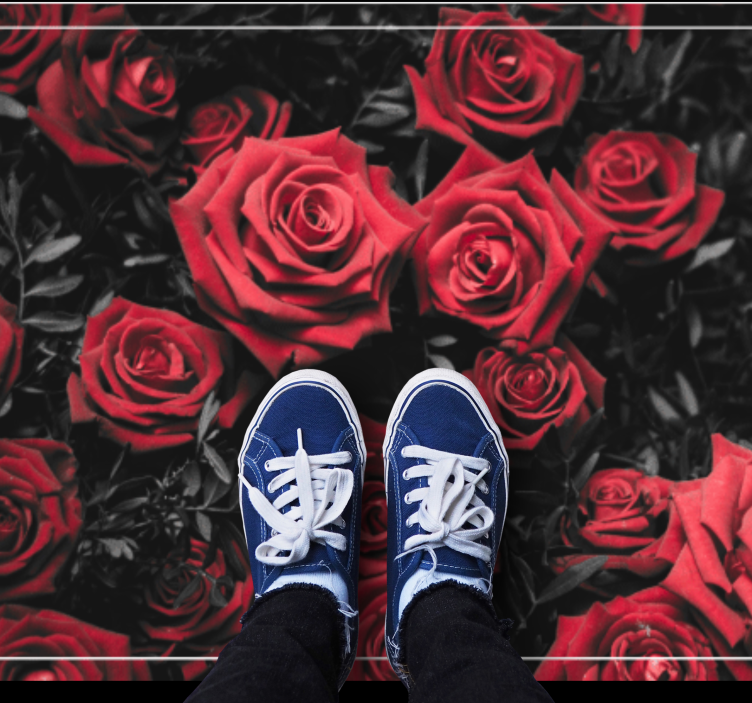 vinylový koberec s kvetmi realistický dizajn červených ruží - Tenstickers