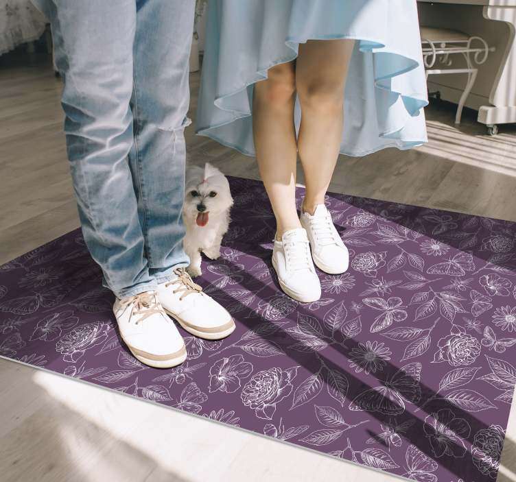 vinylový koberec s kvetmi kvetinová symetria - Tenstickers