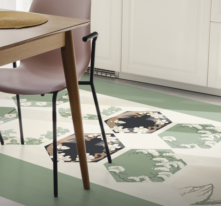 vinylový koberec s kvetmi kvetinové šesťuholníky - Tenstickers