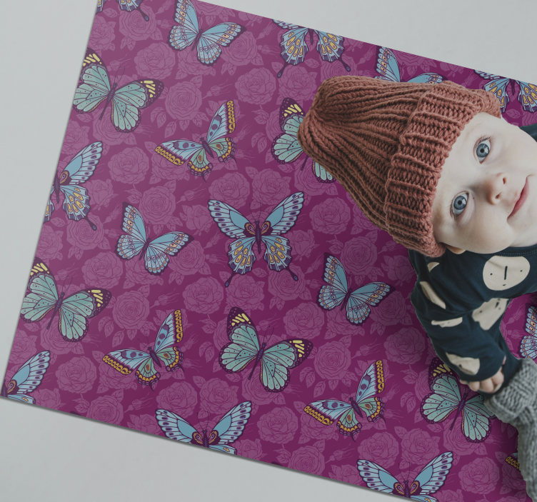 vinylový koberec s kvetmi kvetinový motív motýľa - Tenstickers