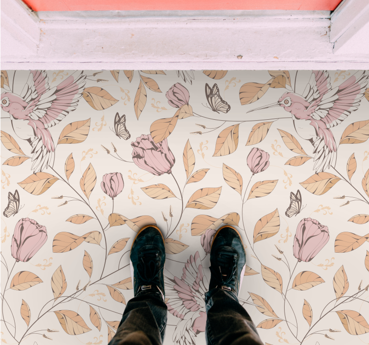 vinylový koberec do predsiene pastelová kvetinová elegancia - Tenstickers