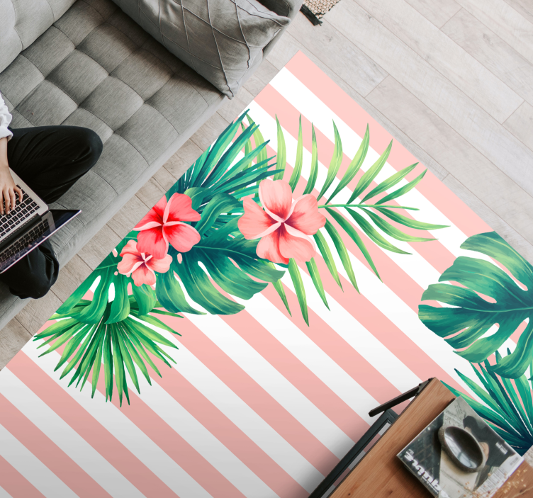 vinylový koberec s kvetmi pruh tropickej flóry - Tenstickers