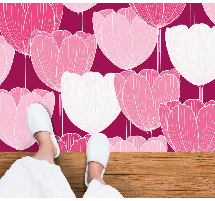 vinylový koberec s kvetmi ružové tulipánové prvky - Tenstickers