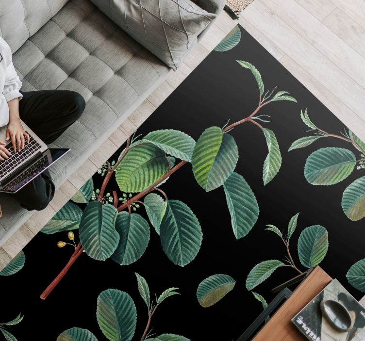 vinylový koberec do obývačky živý motív lístia - Tenstickers